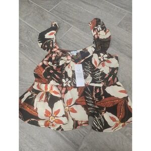 PATRONS OF PEACE Floral Print Ruffle Strap‎ Peplum Top Women's Size Large